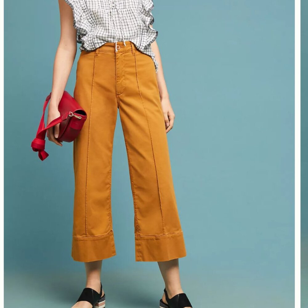 Anthropologie Cropped Wide Leg Chino Pant Size 8